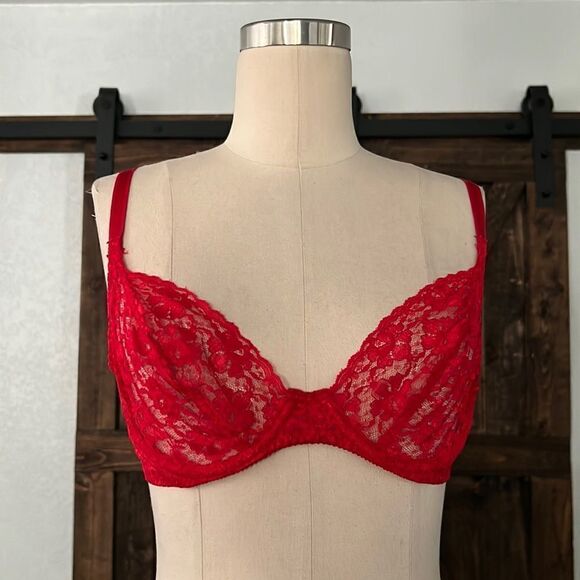 Vintage Vanity Fair lace unlined red bra 36B - Picture 1 of 9